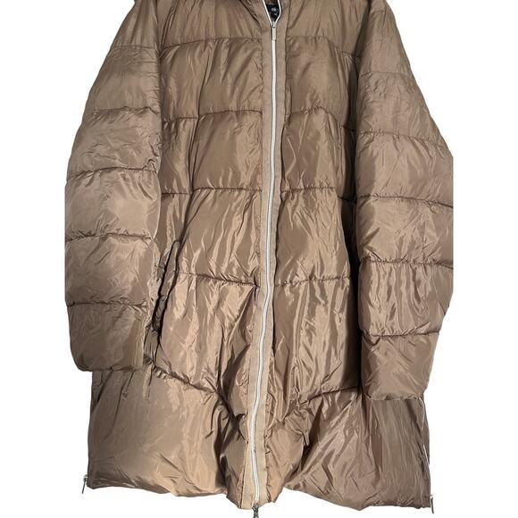 Ellos Size 4X Plus Brown Tan Neutral Puffer Font Zip Jacket Hood Winter Parka - Picture 3 of 10